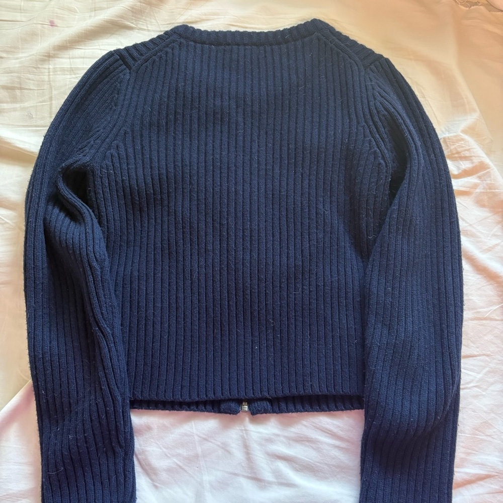 Sunday Best Navy Ribbed Zip-Front Cardigan Sweater - Picture 3 of 4